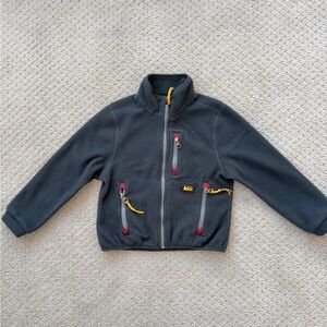 REI kid Charcoal Fleece Jacket with Red and Yellow Details